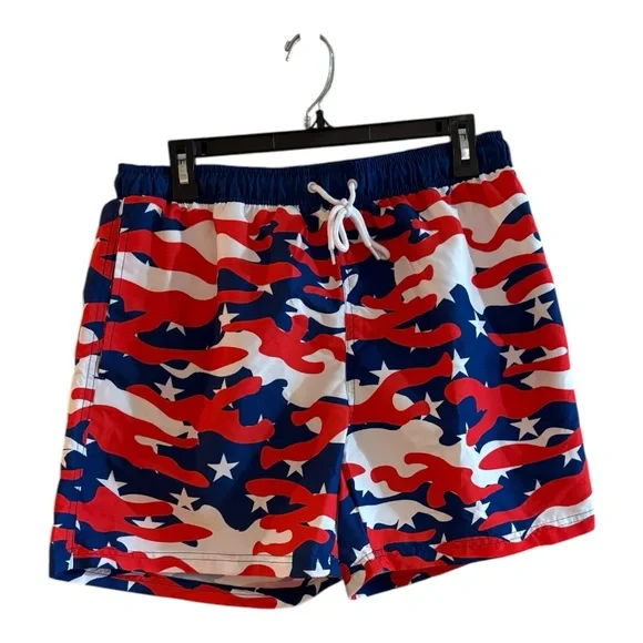 Red and White Camouflage Swim Trunks with Elastic Waistband M 32/34 - Picture 2 of 4